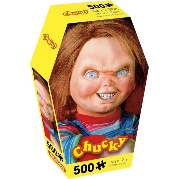 Chucky 500 Piece Jigsaw Puzzle Coffin Box 14" X 19" Aquarius Adult Horror - Picture 1 of 6
